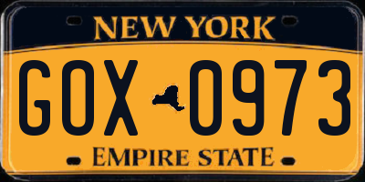 NY license plate GOX0973