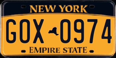 NY license plate GOX0974