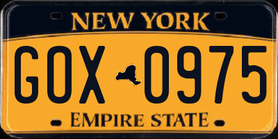 NY license plate GOX0975