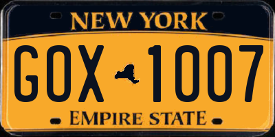 NY license plate GOX1007