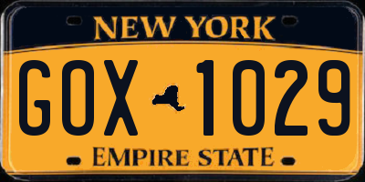 NY license plate GOX1029