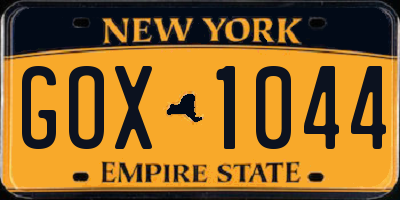 NY license plate GOX1044