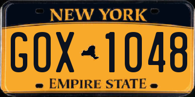 NY license plate GOX1048