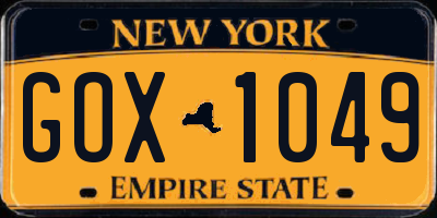 NY license plate GOX1049
