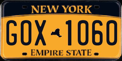 NY license plate GOX1060