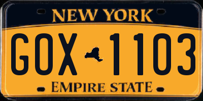 NY license plate GOX1103