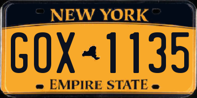 NY license plate GOX1135