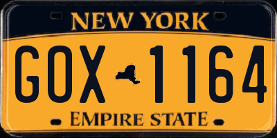 NY license plate GOX1164