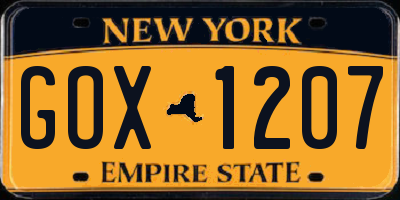 NY license plate GOX1207
