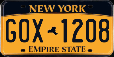 NY license plate GOX1208