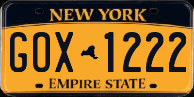 NY license plate GOX1222