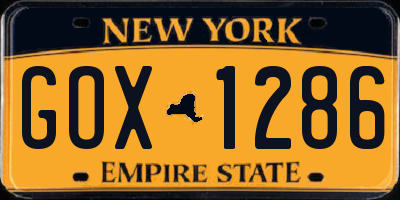 NY license plate GOX1286