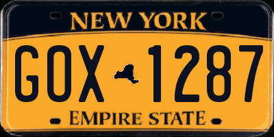 NY license plate GOX1287