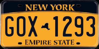 NY license plate GOX1293