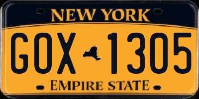 NY license plate GOX1305
