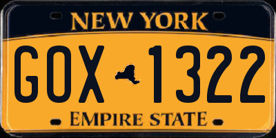 NY license plate GOX1322