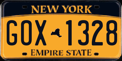 NY license plate GOX1328