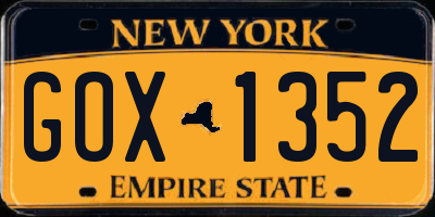 NY license plate GOX1352