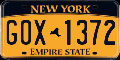 NY license plate GOX1372