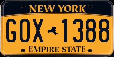 NY license plate GOX1388