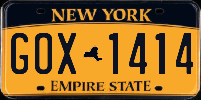 NY license plate GOX1414