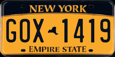 NY license plate GOX1419