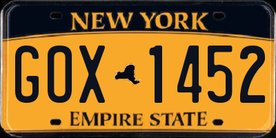 NY license plate GOX1452