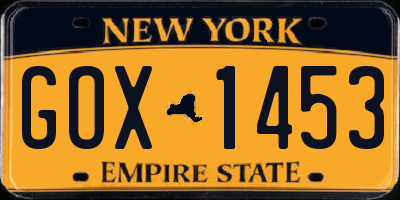 NY license plate GOX1453