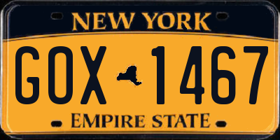 NY license plate GOX1467