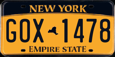 NY license plate GOX1478