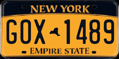 NY license plate GOX1489