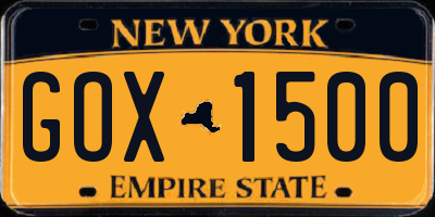 NY license plate GOX1500