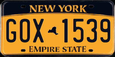 NY license plate GOX1539