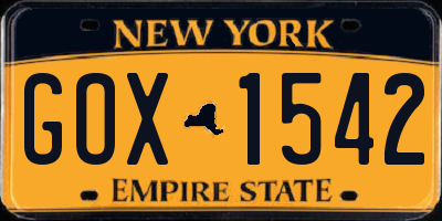 NY license plate GOX1542