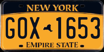 NY license plate GOX1653