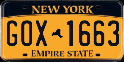 NY license plate GOX1663
