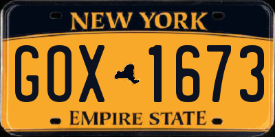 NY license plate GOX1673