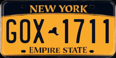 NY license plate GOX1711