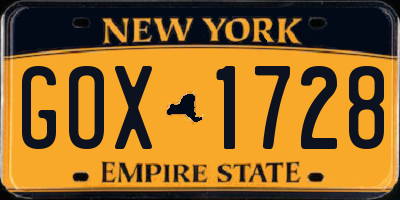 NY license plate GOX1728