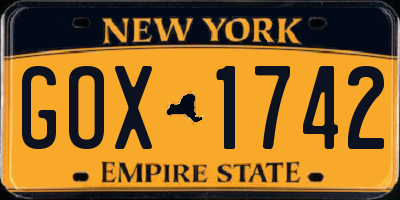 NY license plate GOX1742