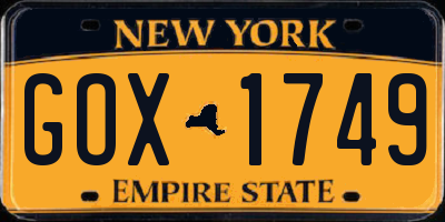 NY license plate GOX1749