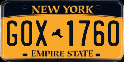 NY license plate GOX1760