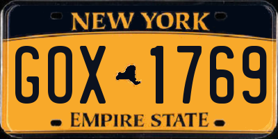 NY license plate GOX1769