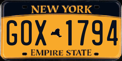 NY license plate GOX1794