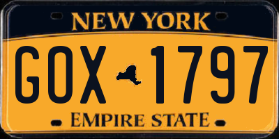 NY license plate GOX1797