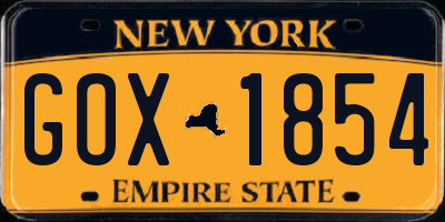 NY license plate GOX1854