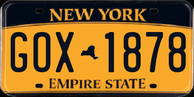 NY license plate GOX1878