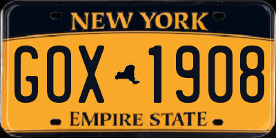 NY license plate GOX1908