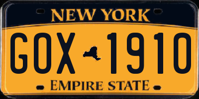 NY license plate GOX1910