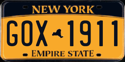 NY license plate GOX1911